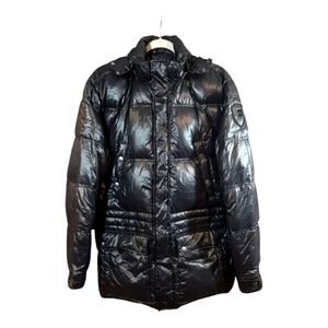add Icon 10 Glossy Black Quilted Goose Down Coat Fur Trim Winter Men's Medium